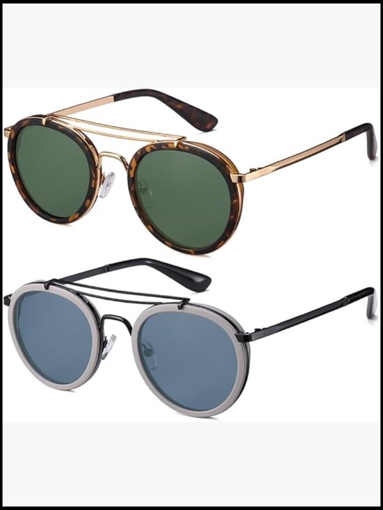 Vintage Steampunk Double Bridge Round Polarized Sunglasses Metal Frame main image 2